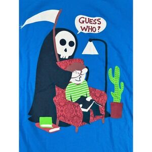 Threadless Guess Who Grim Reaper Graphic Tee Blue Budi Satria Kwan Mens Large L